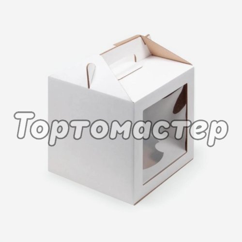 Коробка для торта/кулича с окном и ложементом белая 20х20х20 см 020830+020836