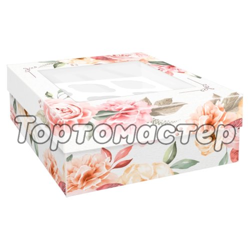 Коробка на 9 капкейков "Пионы" КУ-646
