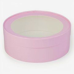 Коробка для сладостей с окном круглая розовая 20х7 см 70414