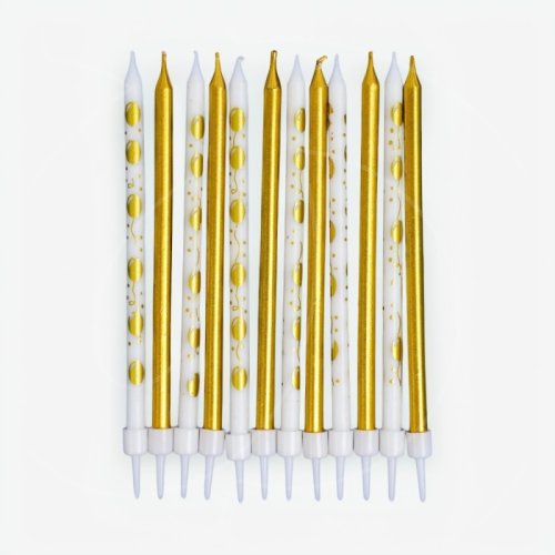 Свечи декоративные "Бело-золотые с воздушными шариками" 12 шт 10603388