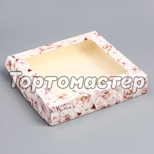 Коробка для сладостей с окном "Цветы" 20х20х4 см 7343493