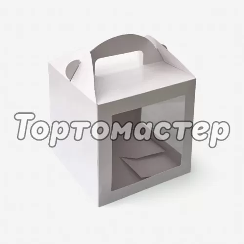 Коробка с ручкой и окном белая 18х18х18 см КУ-395   КУ-00395