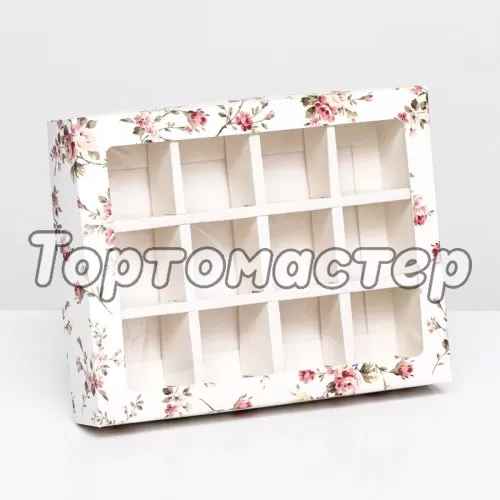 Коробка на 12 конфет с окном "Цветочное дерево" 19х15х3,6 см 9803622