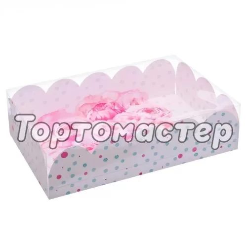 Коробка для сладостей с прозрачной крышкой "Пионы" 20х30х8 см 3573549