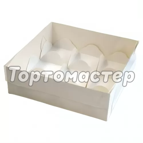 Коробка для 9 моти с прозрачной крышкой белая 17,5х17,5х5,5 см 070930	